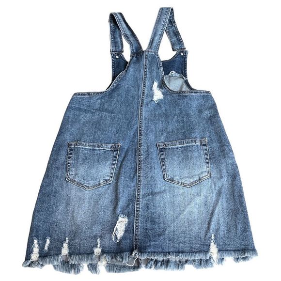 Dollhouse Mini Denim Distressed Overall Dress Blue Size 7 - Picture 2 of 9